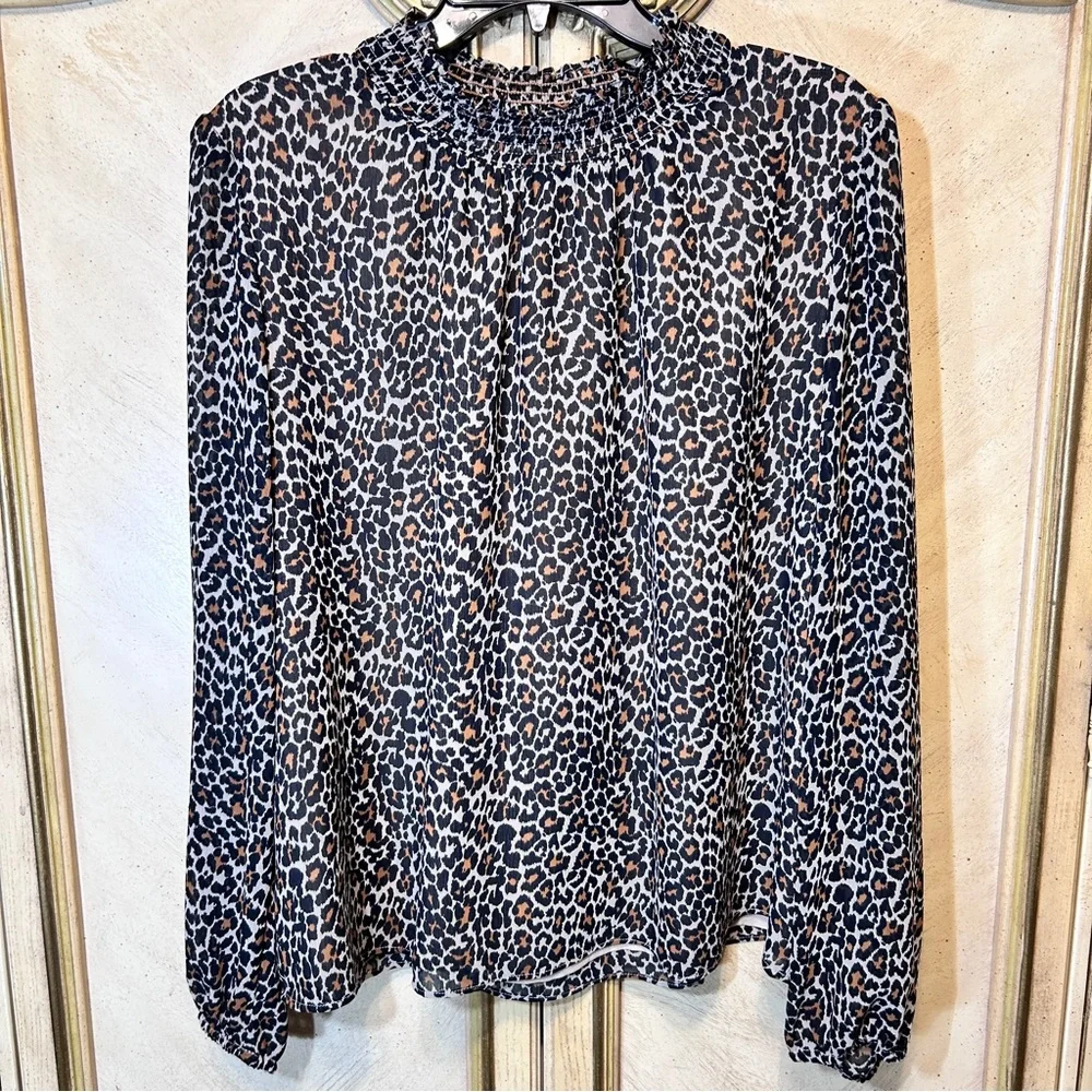 J Crew Leopard Print Ruffle Neck Blouse